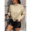 imagechouyatou Womens Oversized Fringe Tassel Sweater Long Sleeve Turtleneck Knitted Pullover Jumper TopsApricot