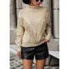imagechouyatou Womens Oversized Fringe Tassel Sweater Long Sleeve Turtleneck Knitted Pullover Jumper TopsApricot
