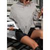 imagechouyatou Womens Oversized Fringe Tassel Sweater Long Sleeve Turtleneck Knitted Pullover Jumper TopsGrey