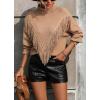 imagechouyatou Womens Oversized Fringe Tassel Sweater Long Sleeve Turtleneck Knitted Pullover Jumper TopsKhaki