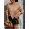 imagechouyatou Womens Oversized Fringe Tassel Sweater Long Sleeve Turtleneck Knitted Pullover Jumper TopsKhaki