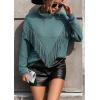 imagechouyatou Womens Oversized Fringe Tassel Sweater Long Sleeve Turtleneck Knitted Pullover Jumper TopsTurquoise Blue