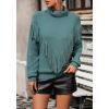 imagechouyatou Womens Oversized Fringe Tassel Sweater Long Sleeve Turtleneck Knitted Pullover Jumper TopsTurquoise Blue