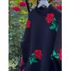 imagechouyatou Womens Rose Flower Pattern Pullover Sweaters Long Sleeve Floral Printed Knit Jumper TopsBlack