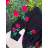 imagechouyatou Womens Rose Flower Pattern Pullover Sweaters Long Sleeve Floral Printed Knit Jumper TopsBlack