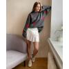 imagechouyatou Womens Rose Flower Pattern Pullover Sweaters Long Sleeve Floral Printed Knit Jumper TopsGray