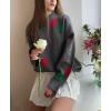imagechouyatou Womens Rose Flower Pattern Pullover Sweaters Long Sleeve Floral Printed Knit Jumper TopsGray