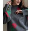 imagechouyatou Womens Rose Flower Pattern Pullover Sweaters Long Sleeve Floral Printed Knit Jumper TopsGray