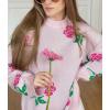 imagechouyatou Womens Rose Flower Pattern Pullover Sweaters Long Sleeve Floral Printed Knit Jumper TopsPink