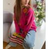 imagechouyatou Womens Rose Flower Pattern Pullover Sweaters Long Sleeve Floral Printed Knit Jumper TopsRose Red