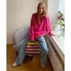 imagechouyatou Womens Rose Flower Pattern Pullover Sweaters Long Sleeve Floral Printed Knit Jumper TopsRose Red