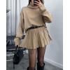 imagechouyatou Womens Turtleneck 2 Piece Outfits Long Sleeve Sweater and High Waist ALine Pleated Mini Skirt SetsKhaki