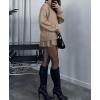imagechouyatou Womens Turtleneck 2 Piece Outfits Long Sleeve Sweater and High Waist ALine Pleated Mini Skirt SetsKhaki