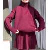 imagechouyatou Womens Turtleneck 2 Piece Outfits Long Sleeve Sweater and High Waist ALine Pleated Mini Skirt SetsWine Red