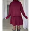 imagechouyatou Womens Turtleneck 2 Piece Outfits Long Sleeve Sweater and High Waist ALine Pleated Mini Skirt SetsWine Red