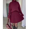 imagechouyatou Womens Turtleneck 2 Piece Outfits Long Sleeve Sweater and High Waist ALine Pleated Mini Skirt SetsWine Red