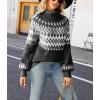 imagechouyatou Womens Vintage Fair Isle Pattern Turtleneck Knitted Pullover Sweater TopsBlack