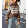imagechouyatou Womens Vintage Fair Isle Pattern Turtleneck Knitted Pullover Sweater TopsBrown