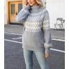 imagechouyatou Womens Vintage Fair Isle Pattern Turtleneck Knitted Pullover Sweater TopsGray