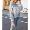imagechouyatou Womens Vintage Fair Isle Pattern Turtleneck Knitted Pullover Sweater TopsGray