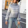 imagechouyatou Womens Vintage Fair Isle Pattern Turtleneck Knitted Pullover Sweater TopsGray