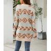 imagechouyatou Womens Western Aztec Print Button Down Boyfriend Knit Cardigan Sweaters with PocketsBeige Blue