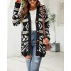 imagechouyatou Womens Western Aztec Print Button Down Boyfriend Knit Cardigan Sweaters with PocketsBlack