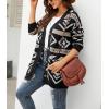imagechouyatou Womens Western Aztec Print Button Down Boyfriend Knit Cardigan Sweaters with PocketsBlack