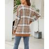 imagechouyatou Womens Western Aztec Print Button Down Boyfriend Knit Cardigan Sweaters with PocketsBrown Plaid