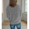 imagechouyatou Womens Y2K Pearl Beading Bow Trim Pullover Sweater V Neck Fuzzy Fleece Furry Knit Jumper TopsDark Gray