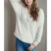 imagechouyatou Womens Y2K Pearl Beading Bow Trim Pullover Sweater V Neck Fuzzy Fleece Furry Knit Jumper TopsWhite