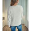 imagechouyatou Womens Y2K Pearl Beading Bow Trim Pullover Sweater V Neck Fuzzy Fleece Furry Knit Jumper TopsWhite