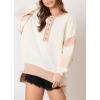 imagechouyatou Womens Y2K Ribbed Knit Sweater 12 Button Color Block Striped Spliced Sweater Pullover TopsKhaki