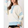 imagechouyatou Womens Y2K Ribbed Knit Sweater 12 Button Color Block Striped Spliced Sweater Pullover TopsLight Blue