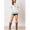 imagechouyatou Womens Y2K Ribbed Knit Sweater 12 Button Color Block Striped Spliced Sweater Pullover TopsLight Blue