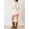 imagechouyatou Womens Y2K Ribbed Knit Sweater 12 Button Color Block Striped Spliced Sweater Pullover TopsPink
