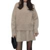 imagechouyatou Womens 2 Piece Sweater Skirt Sets Casual Loose Pullover Tops Mini Knitted Skirt Two Piece OutfitsKhaki