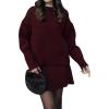 imagechouyatou Womens 2 Piece Sweater Skirt Sets Casual Loose Pullover Tops Mini Knitted Skirt Two Piece OutfitsWine Red