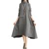 imagechouyatou Womens Casual Turtleneck Long Sleeve Irregular Swing Sweater Long Dress with PocketGray