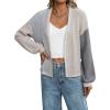 imagechouyatou Womens Color Block Open Front Cardigans Contrast Striped Chunky Cardigan Sweater Outerwear CoatGray
