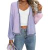 imagechouyatou Womens Color Block Open Front Cardigans Contrast Striped Chunky Cardigan Sweater Outerwear CoatPurple