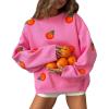 imagechouyatou Womens Cute Orange Pattern Pullover Sweater Color Block Crew Neck Knit Jumper TopsPink