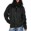imagechouyatou Womens Cute Zip Up Knit Cable Cardigan Polo Neck Sweater Coat Loose Casual Cardigan Jacket TopBlack