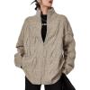 imagechouyatou Womens Cute Zip Up Knit Cable Cardigan Polo Neck Sweater Coat Loose Casual Cardigan Jacket TopCoffee