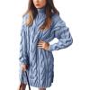 imagechouyatou Womens Oversized Cable Knit Midi Sweater Dress Turtleneck Long Sleeve Pullover Jumper TopsBlue