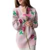 imagechouyatou Womens Rose Flower Pattern Pullover Sweaters Long Sleeve Floral Printed Knit Jumper TopsPink
