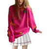 imagechouyatou Womens Rose Flower Pattern Pullover Sweaters Long Sleeve Floral Printed Knit Jumper TopsRose Red