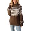 imagechouyatou Womens Vintage Fair Isle Pattern Turtleneck Knitted Pullover Sweater TopsBrown