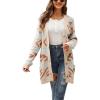 imagechouyatou Womens Western Aztec Print Button Down Boyfriend Knit Cardigan Sweaters with PocketsBeige Blue