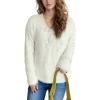 imagechouyatou Womens Y2K Pearl Beading Bow Trim Pullover Sweater V Neck Fuzzy Fleece Furry Knit Jumper TopsWhite